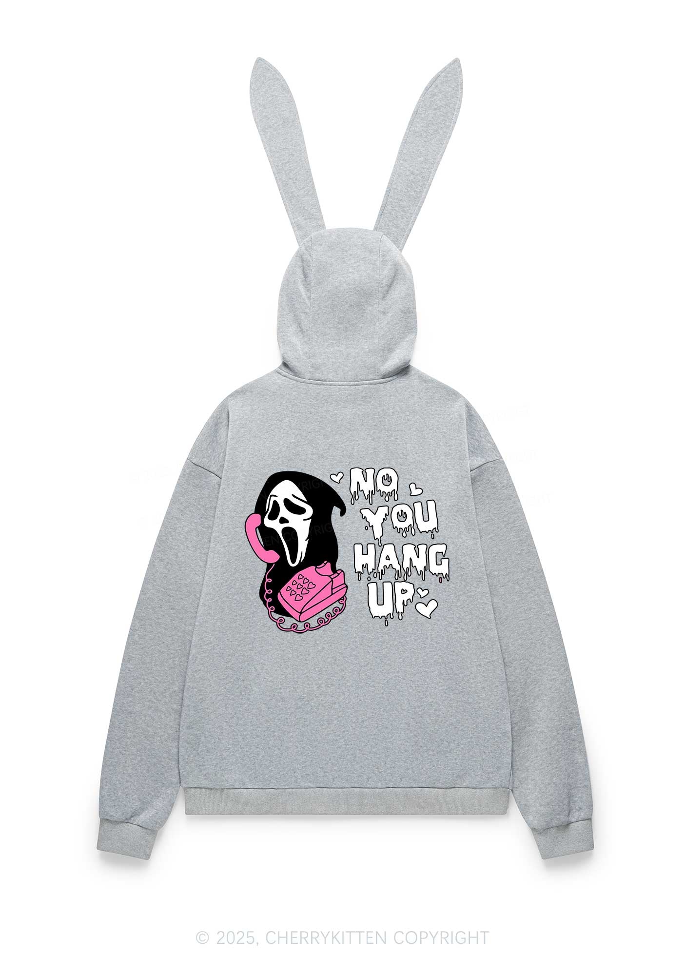Halloween No You Hang Up Y2K Bunny Ear Zip Hoodie Cherrykitten