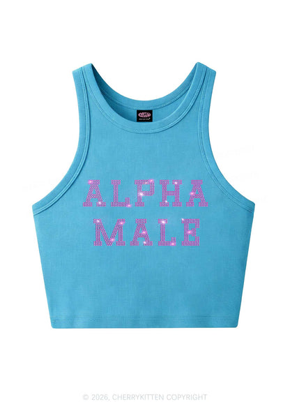 Rhinestone Pink Alpha Male Y2K Crop Tank Top Cherrykitten
