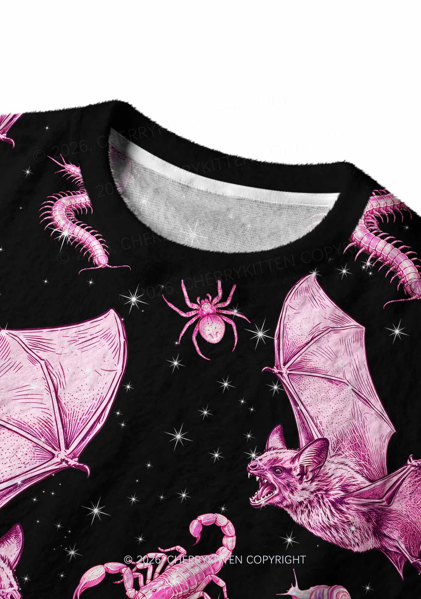 Halloween Pink Gothic Insects Y2K Knit Sweatshirt Cherrykitten