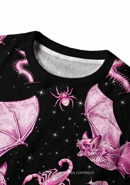 Halloween Pink Gothic Insects Y2K Knit Sweatshirt Cherrykitten
