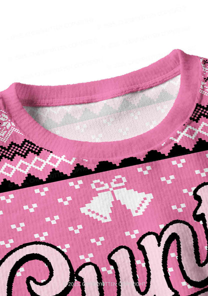 Pink Cxxt Star Y2K Christmas Crop Knit Sweatshirt Cherrykitten