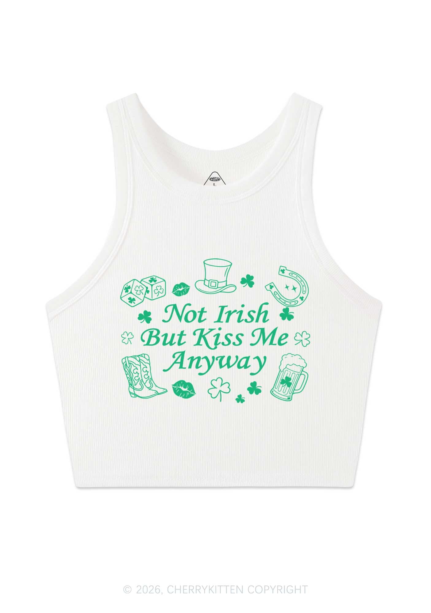 Not Irish Kiss Me Anyway St Patricks Y2K Crop Tank Top Cherrykitten