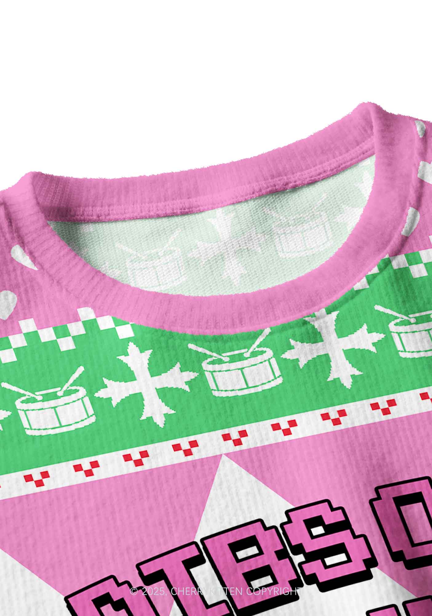 Dibs On The Drummer Y2K Christmas Crop Knit Sweatshirt Cherrykitten