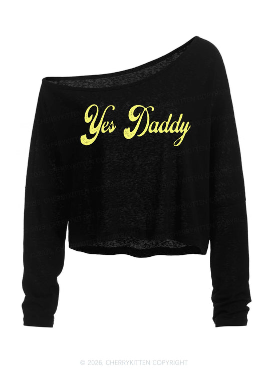 Yes Daddy Y2K Off Shoulder Long Sleeve Crop Top Cherrykitten