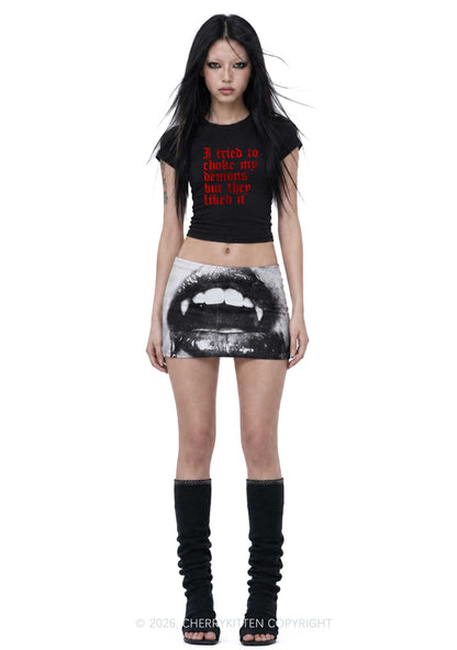 Halloween Choke Demons They Liked Y2K Goth Angel Wings Baby Tee Cherrykitten