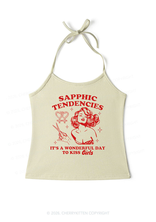 Sapphic Tendencies Kiss Girls Pride Y2K Halter Neck Cami Cherrykitten