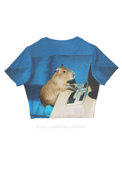 Keyboard Capybara Y2K Mesh Crop Top Cherrykitten