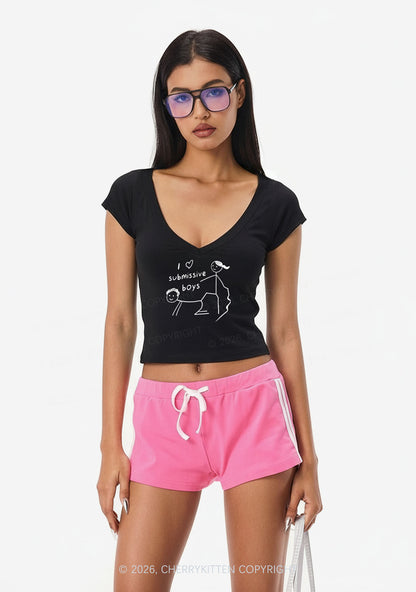 I Love S Boys Y2K V Neck T Shirts Cherrykitten