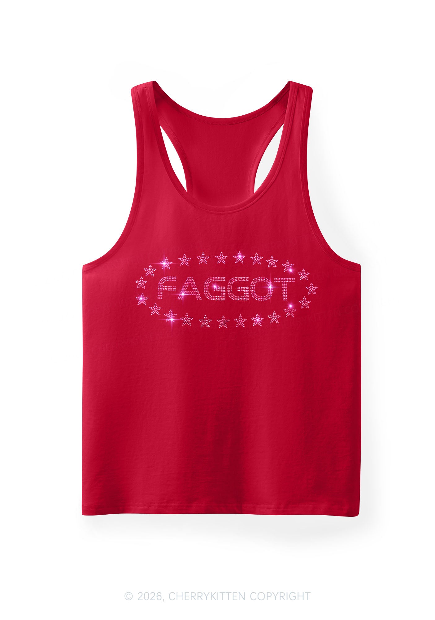 Rhinestone Pink Faggot Stars Pride Y2K Men Racerback Tank Top Cherrykitten