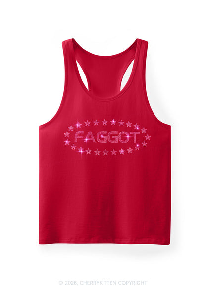 Rhinestone Pink Faggot Stars Pride Y2K Men Racerback Tank Top Cherrykitten