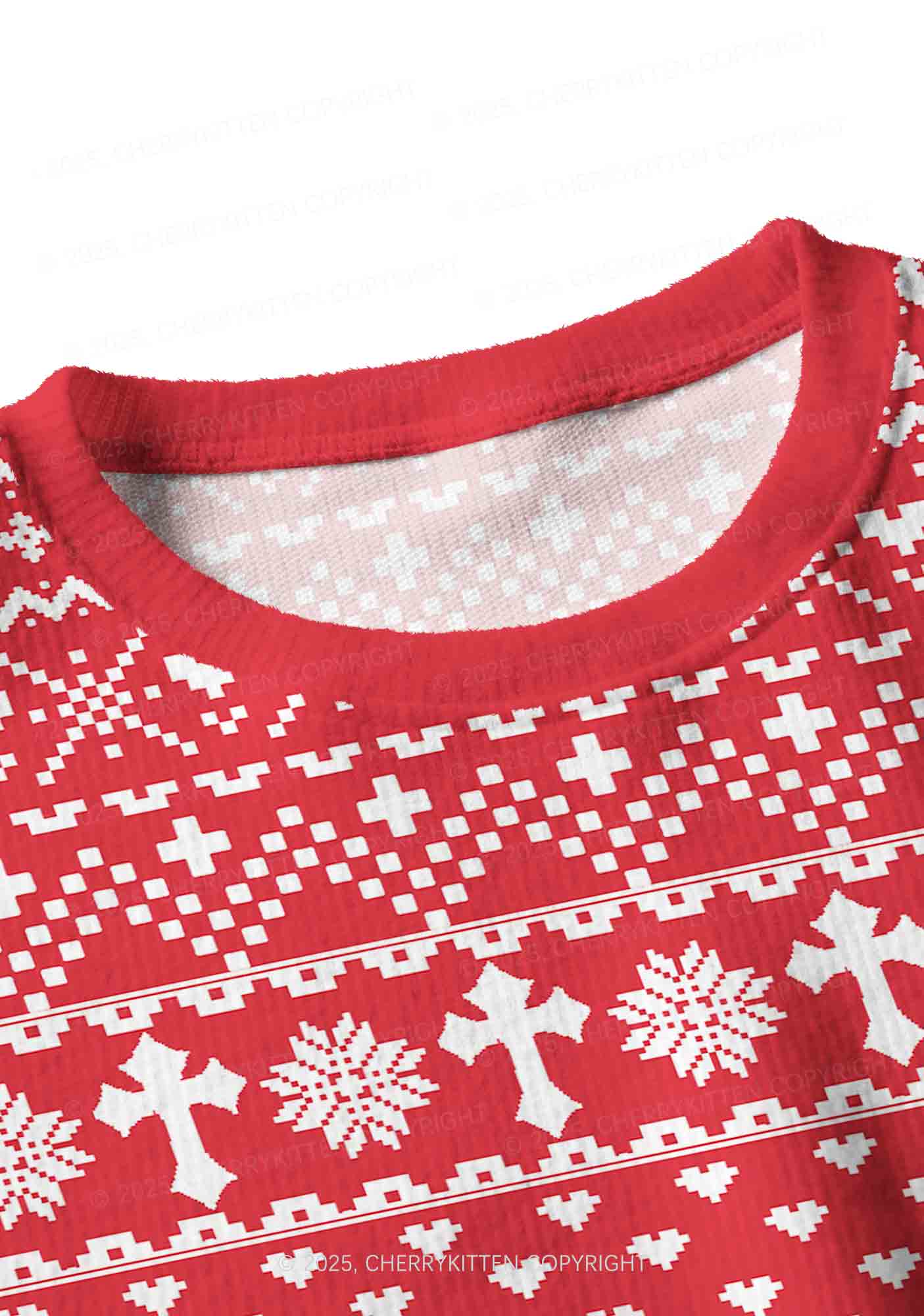 Red Cxxt Y2K Christmas Crop Knit Sweatshirt Cherrykitten