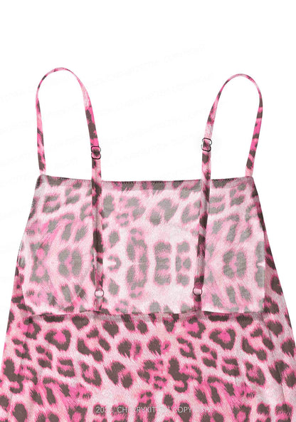 Pink Leopard Y2K Mesh Slip Dress Cherrykitten