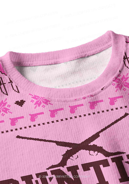 Cunting Season Y2K Christmas Crop Knit Sweatshirt Cherrykitten