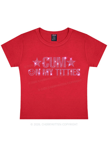 Rhinestone Cxm On My Txtties Y2K Baby Tee Cherrykitten