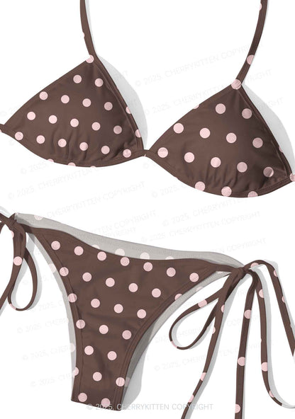 Pink Dots On Palms Y2K Print Bikini Set Cherrykitten