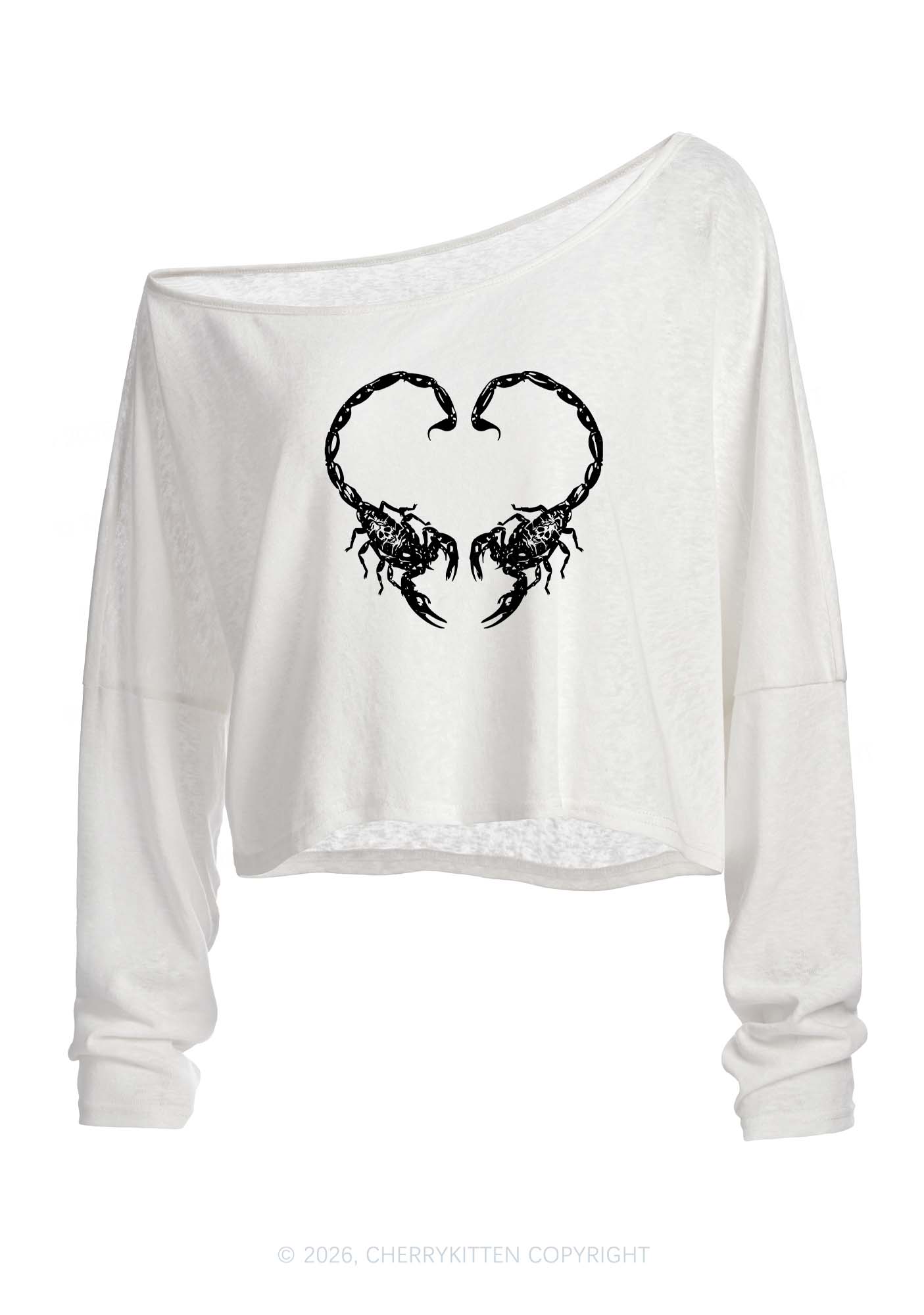 Skull Scorpion Heart Y2K Off Shoulder Long Sleeve Crop Top Cherrykitten