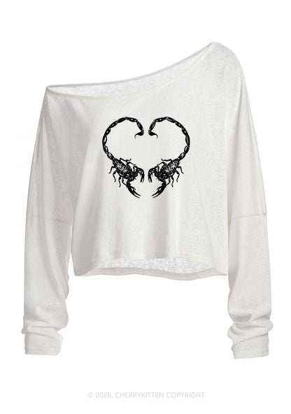 Skull Scorpion Heart Y2K Off Shoulder Long Sleeve Crop Top Cherrykitten