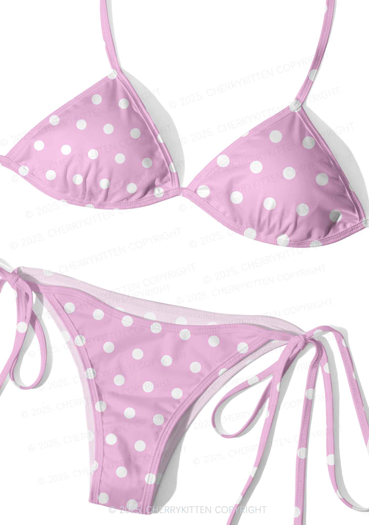 Pink And White Dots Y2K Print Bikini Set Cherrykitten