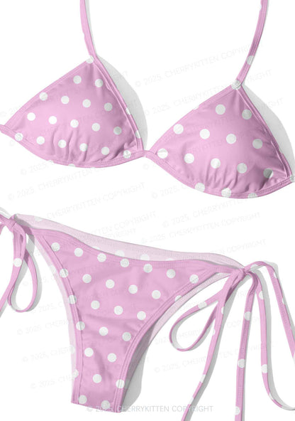 Pink And White Dots Y2K Print Bikini Set Cherrykitten