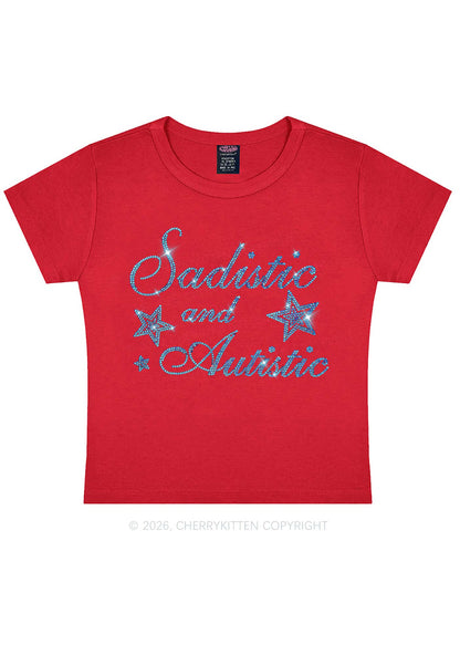Rhinestone Sadistic And Autistic Y2K Baby Tee Cherrykitten