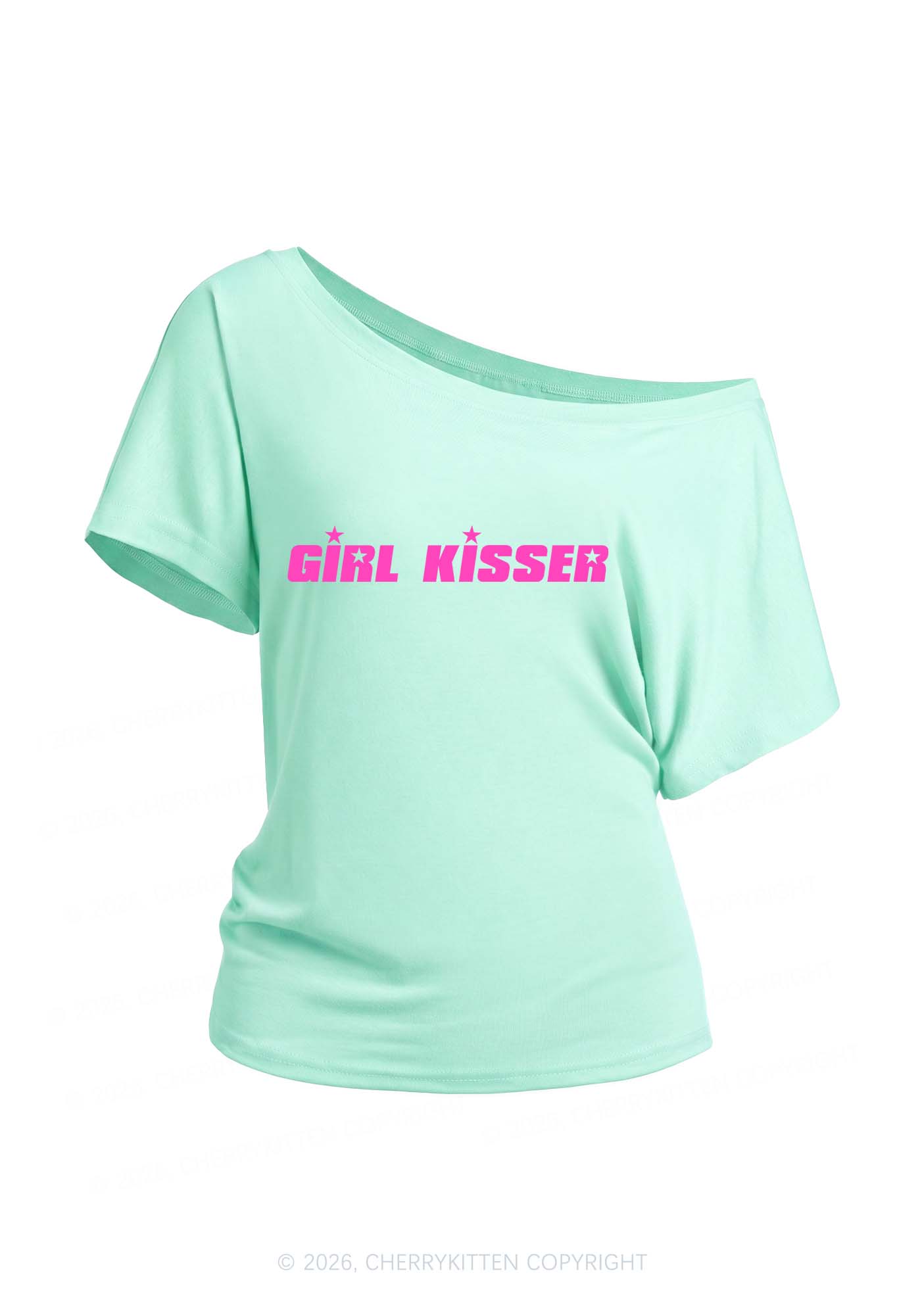 Girl Kisser Pride Y2K Off Shoulder Tee Cherrykitten