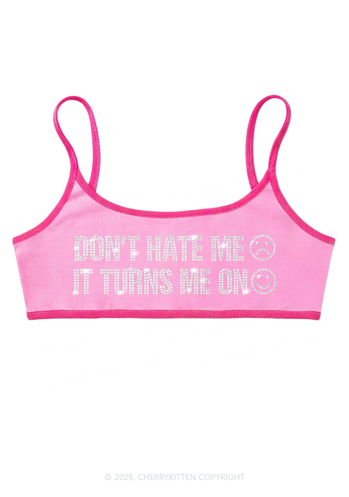Rhinestone Dont Hate Me Y2K Super Crop Cami Cherrykitten