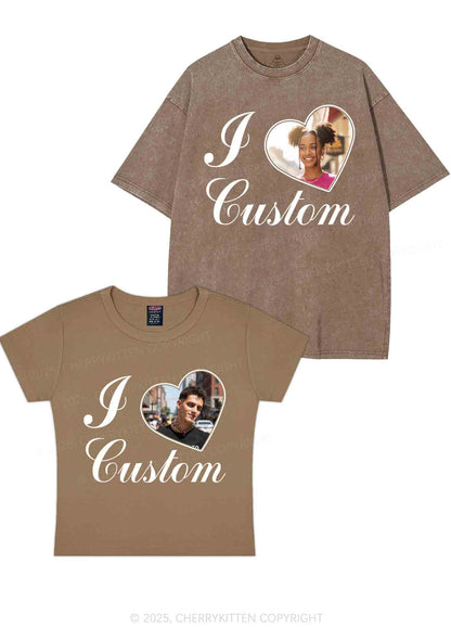 I Love Custom Heart Photo Y2K Valentine's Day Couple Shirt Cherrykitten