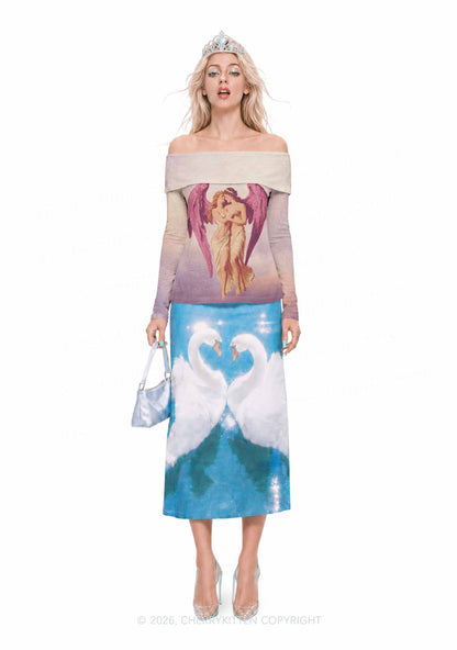 Angel Lesbians Pride Y2K Off Shoulder Fold Over Knit Top Cherrykitten