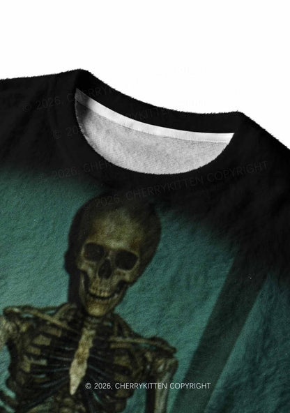 Halloween Double Skeleton Selfie Y2K Knit Sweatshirt Cherrykitten