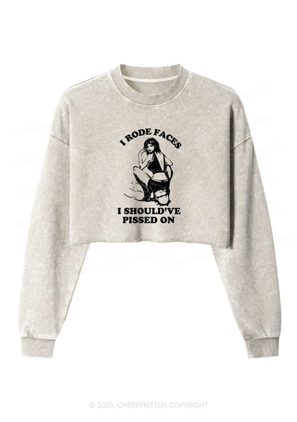 I Rode Faces Y2K Crop Washed Sweatshirts Cherrykitten