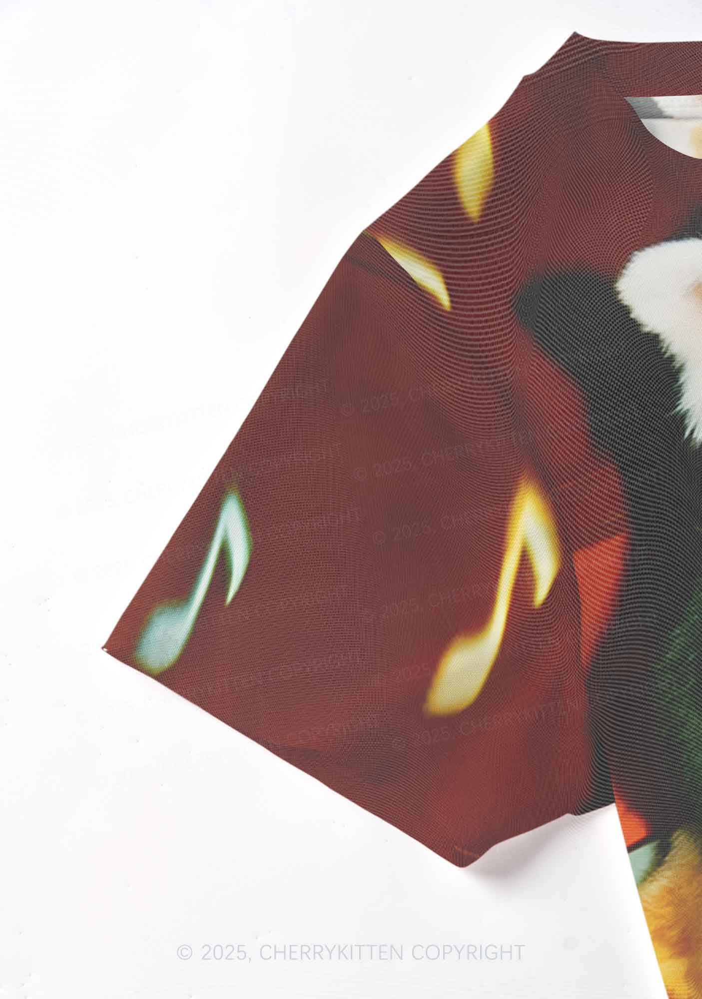 Guitar Raccoon Y2K Mesh Crop Top Cherrykitten