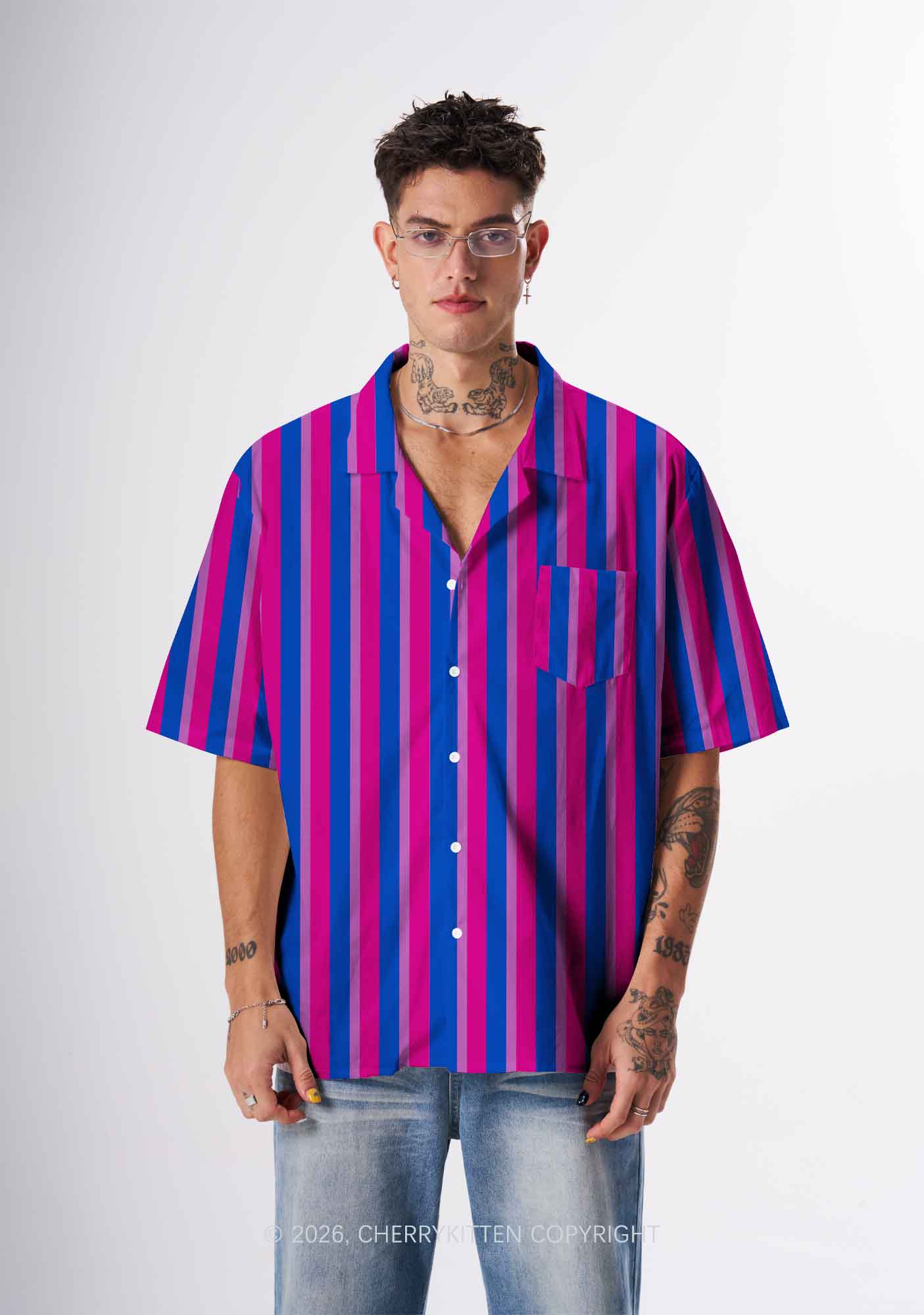 Bisexual Flag Pride Y2K Print Hawaiian Shirt Cherrykitten