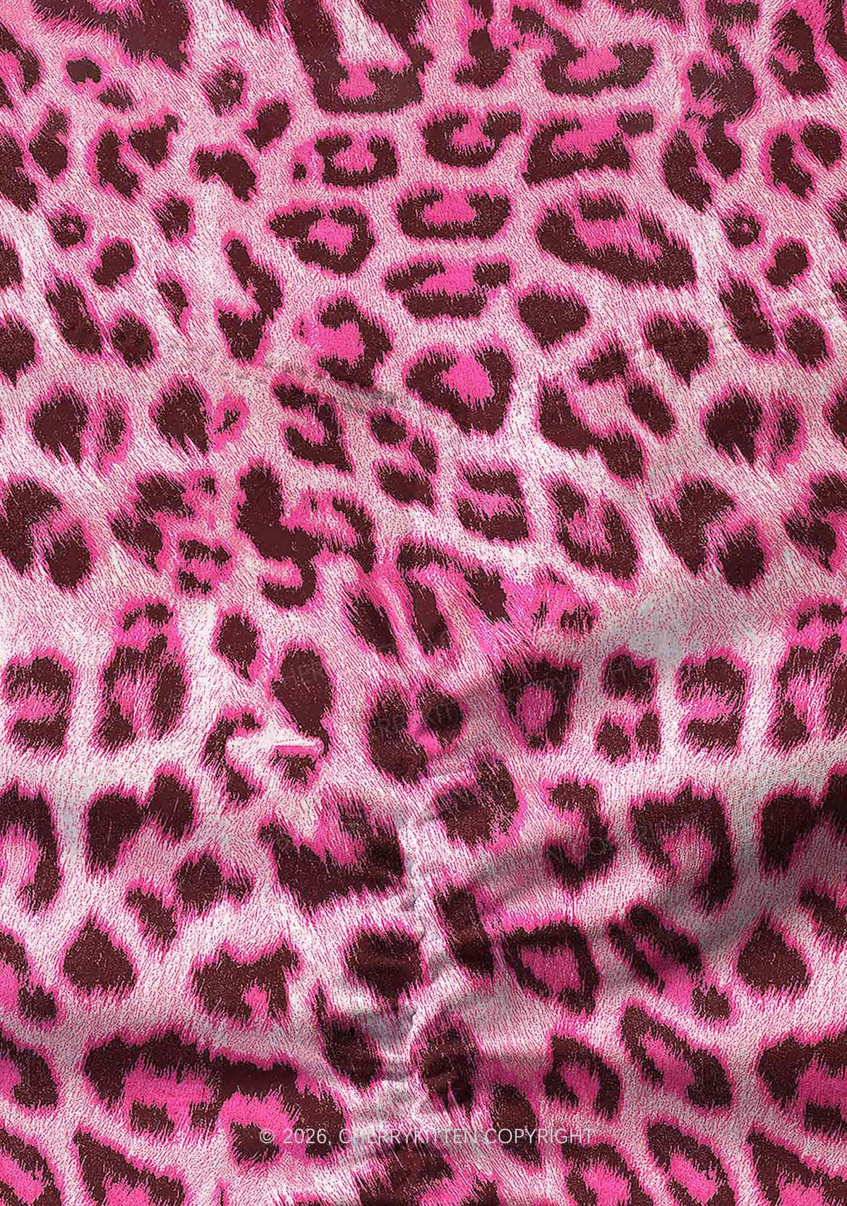 Pink Leopard Y2K Print Yoga Shorts Cherrykitten