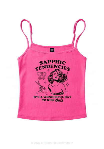 Sapphic Tendencies Kiss Girls Pride Y2K Spaghetti Strap Cami Cherrykitten