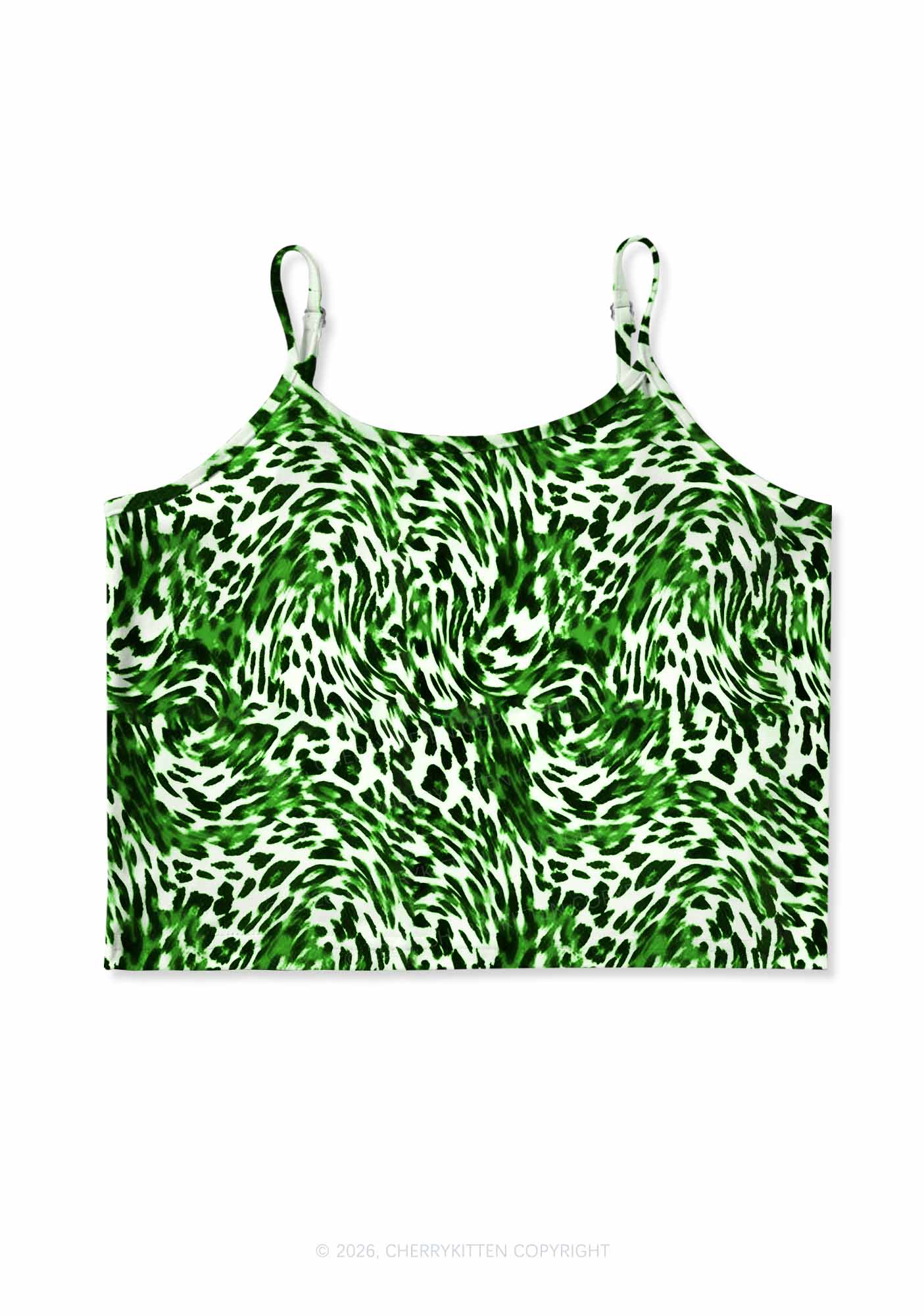 Retro Green Leopard St Patricks Y2K Print Cami Crop Top Cherrykitten