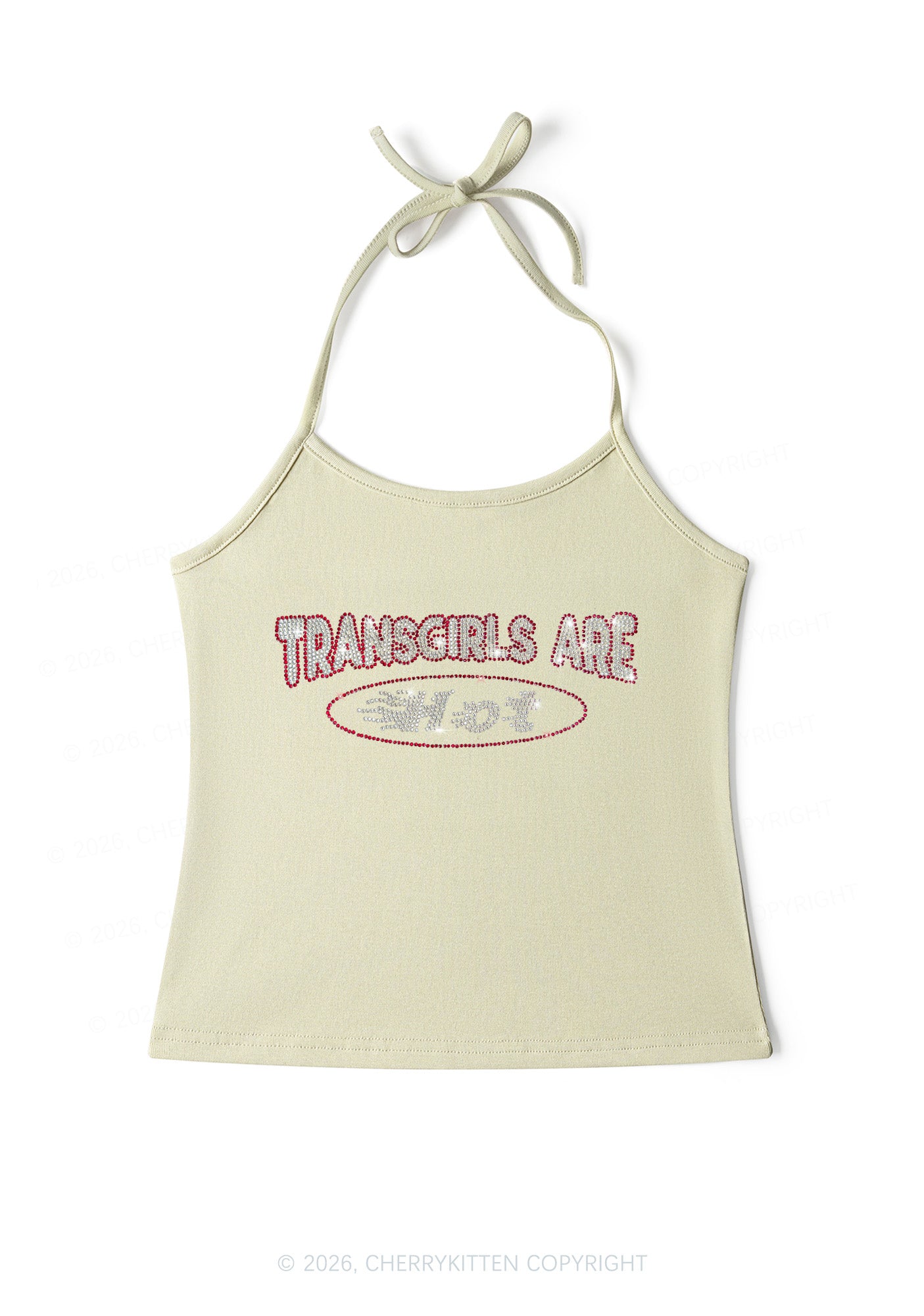 Rhinestone Transgirls Are Hot Pride Y2K Halter Neck Cami Cherrykitten