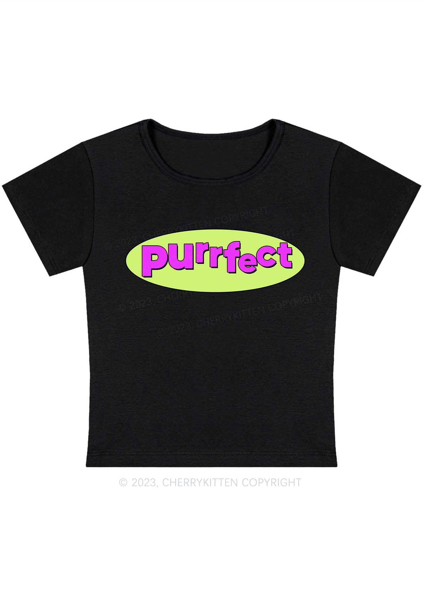 Curvy Fluorescent Purple Purrfect Baby Tee Cherrykitten