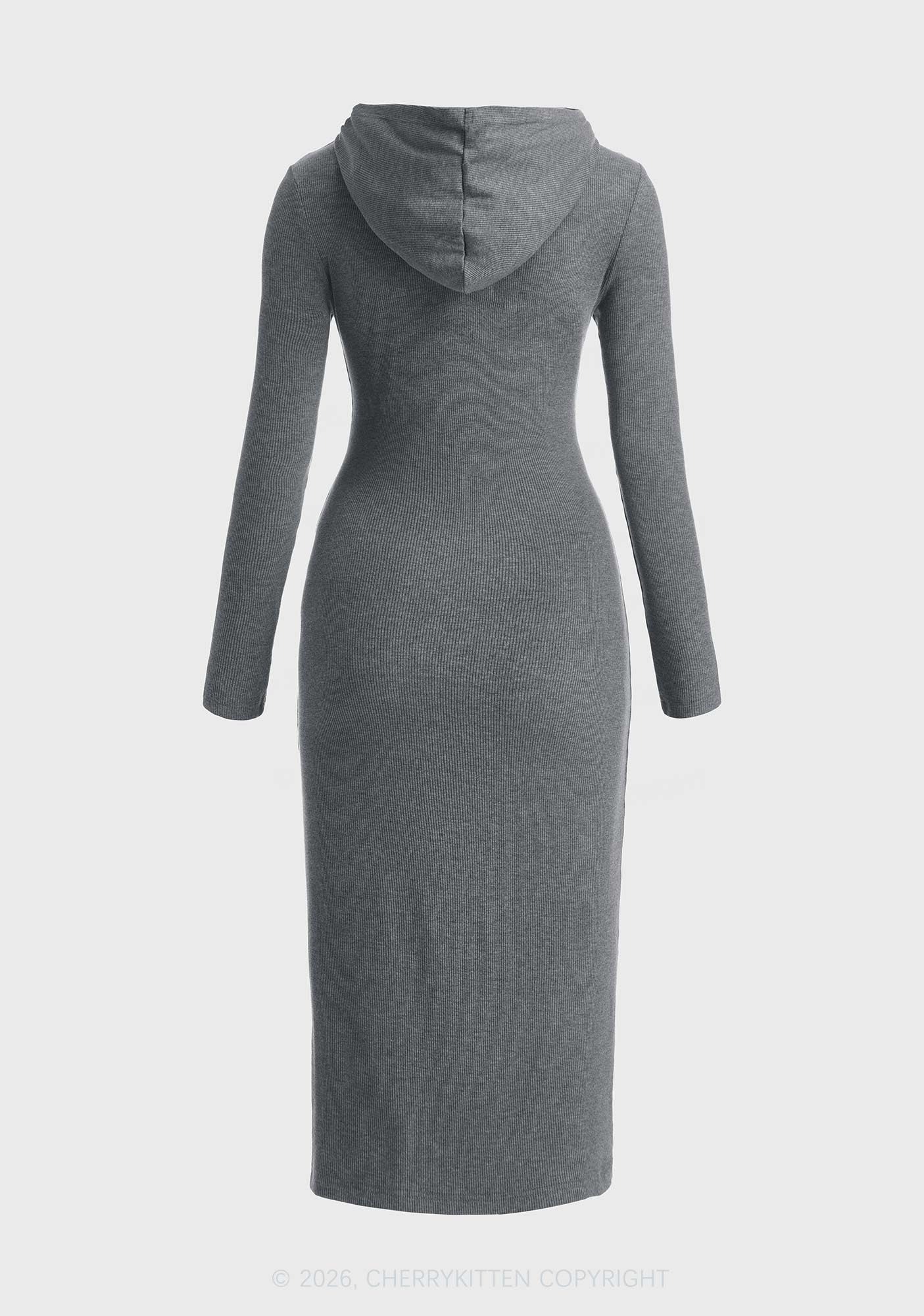 Plain Y2K Long Sleeve Knit Hoodie Dress Cherrykitten
