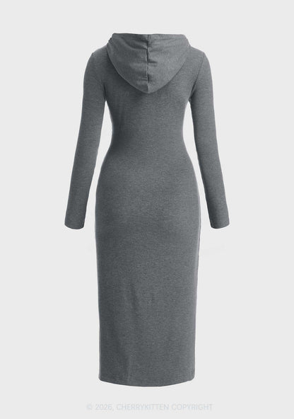 Plain Y2K Long Sleeve Knit Hoodie Dress Cherrykitten