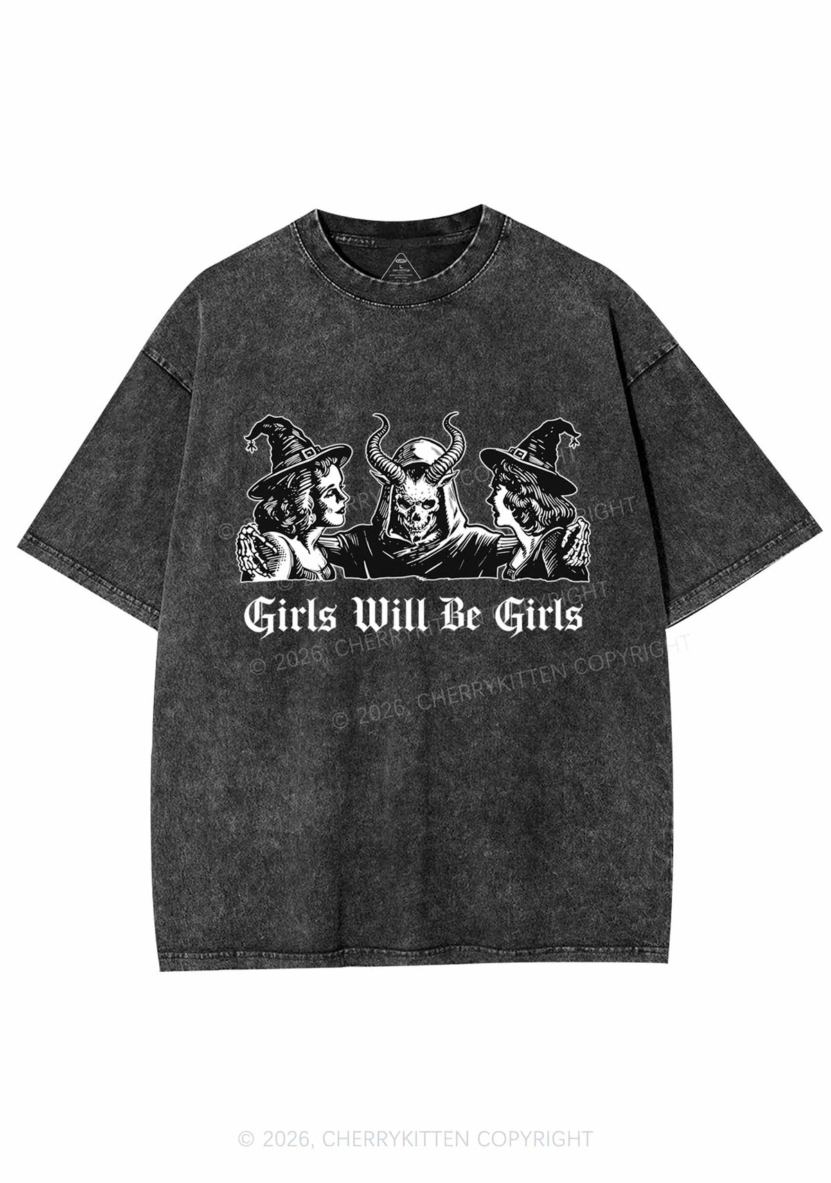 Halloween Witch Girl Y2K Shirts Washed Tee Cherrykitten