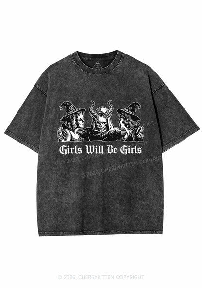 Halloween Witch Girl Y2K Shirts Washed Tee Cherrykitten