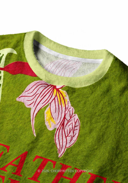 Flower Father Figure Y2K Knit Sweatshirt Cherrykitten