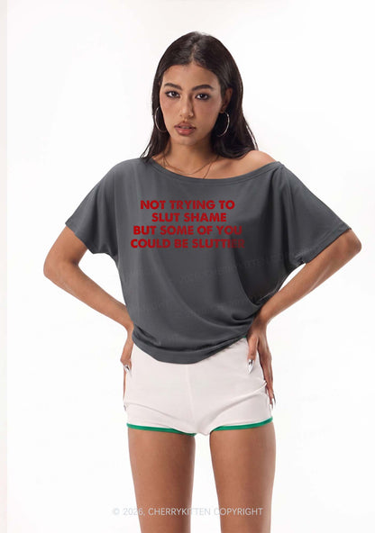 Not Trying To Slxt Shame Y2K Off Shoulder Tee Cherrykitten