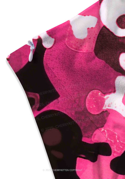 Halloween Pink Camouflage Skull Y2K Print Mini Skirt Cherrykitten