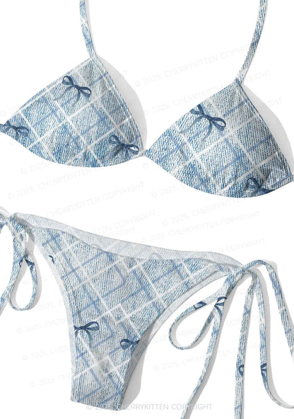 Chic Plaid Bow Y2K Print Bikini Set Cherrykitten