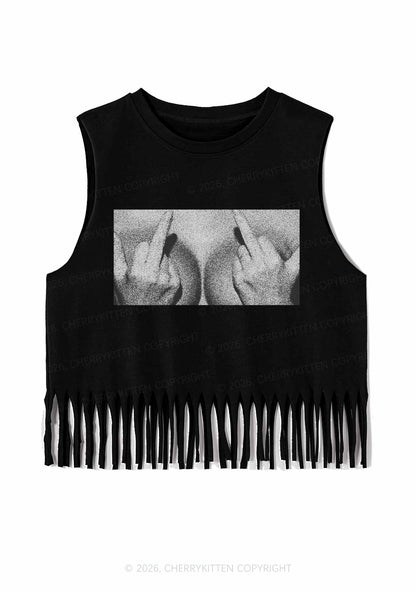 Middle Finger Bxxbs Y2K Fringe Tank Top Cherrykitten