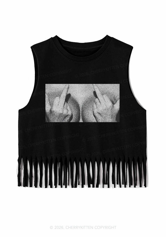 Middle Finger Bxxbs Y2K Fringe Tank Top Cherrykitten