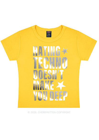 Hating Techno Silver Foil Printed Y2K Baby Tee Cherrykitten