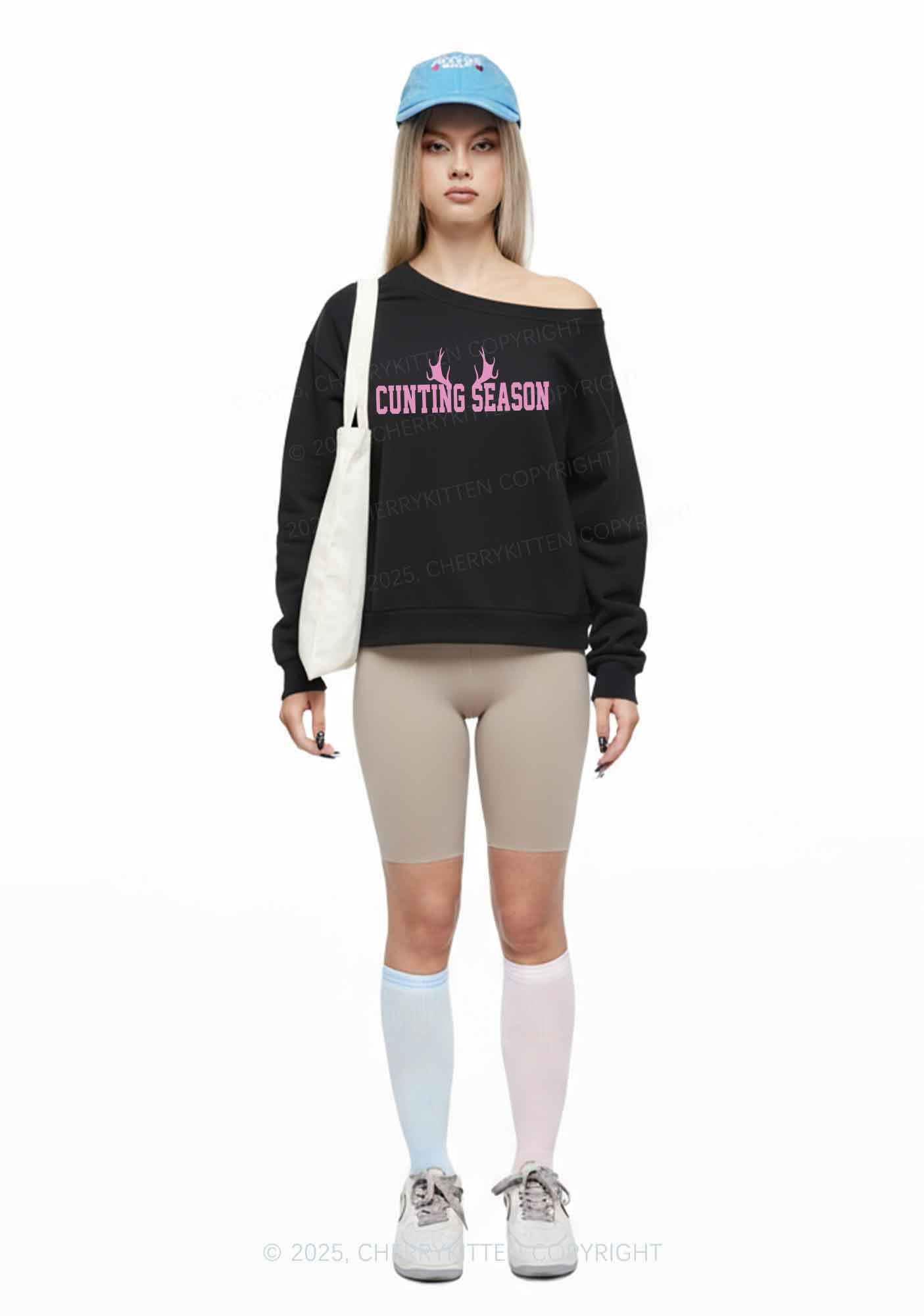 Cunting Season Y2K Off Shoulder Sweatshirts Cherrykitten