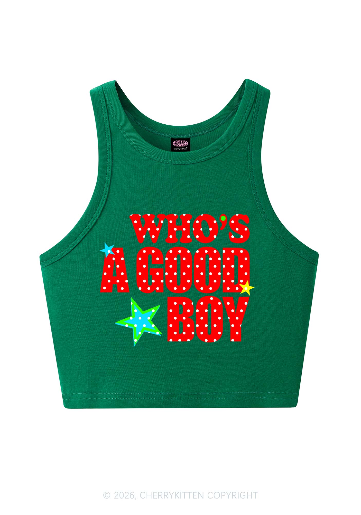 Whos A Good Boy Polka Dots Y2K Crop Tank Top Cherrykitten